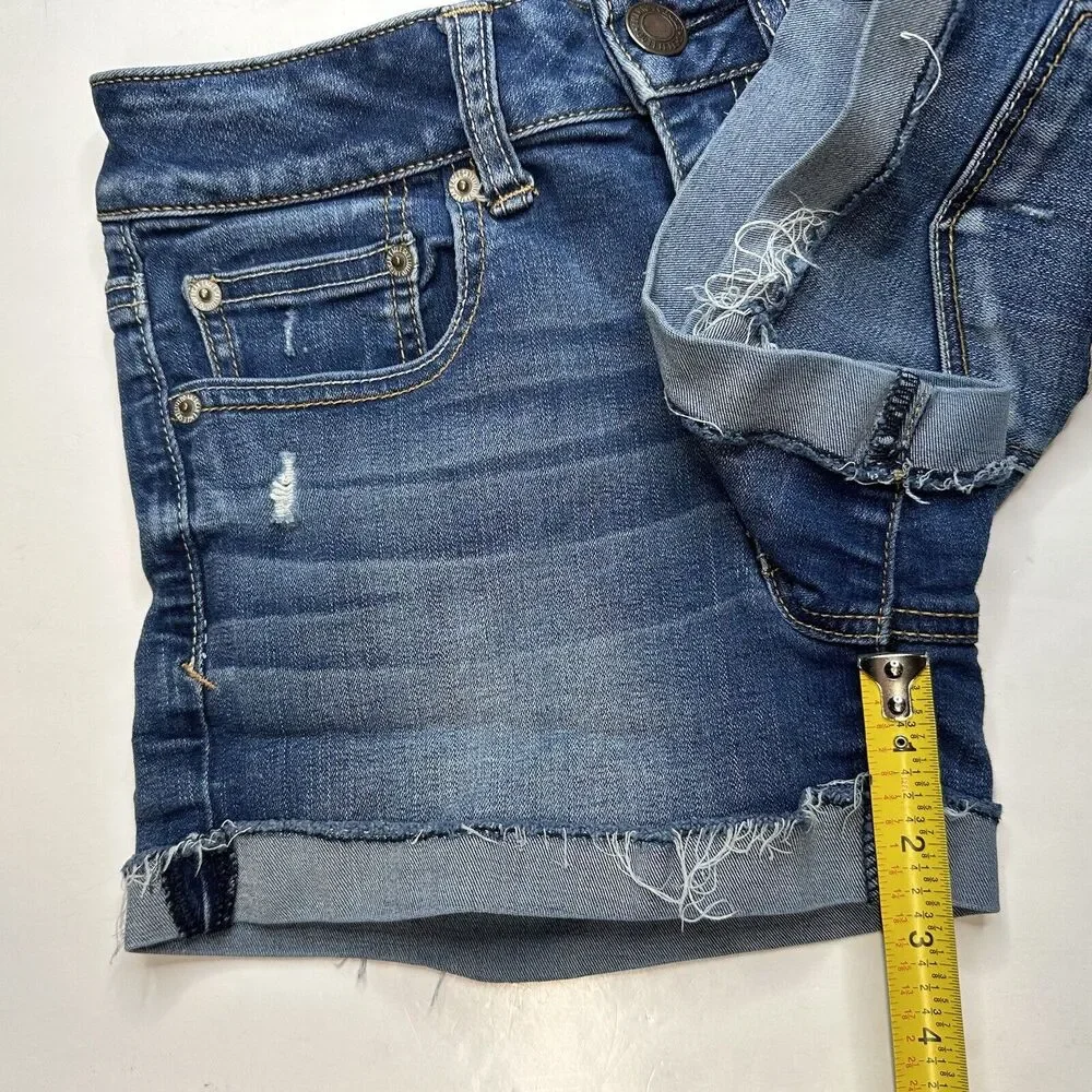 American Eagle Shorts Shortie 6 Super Stretch Denim Blue Jean Cuffed Distressed